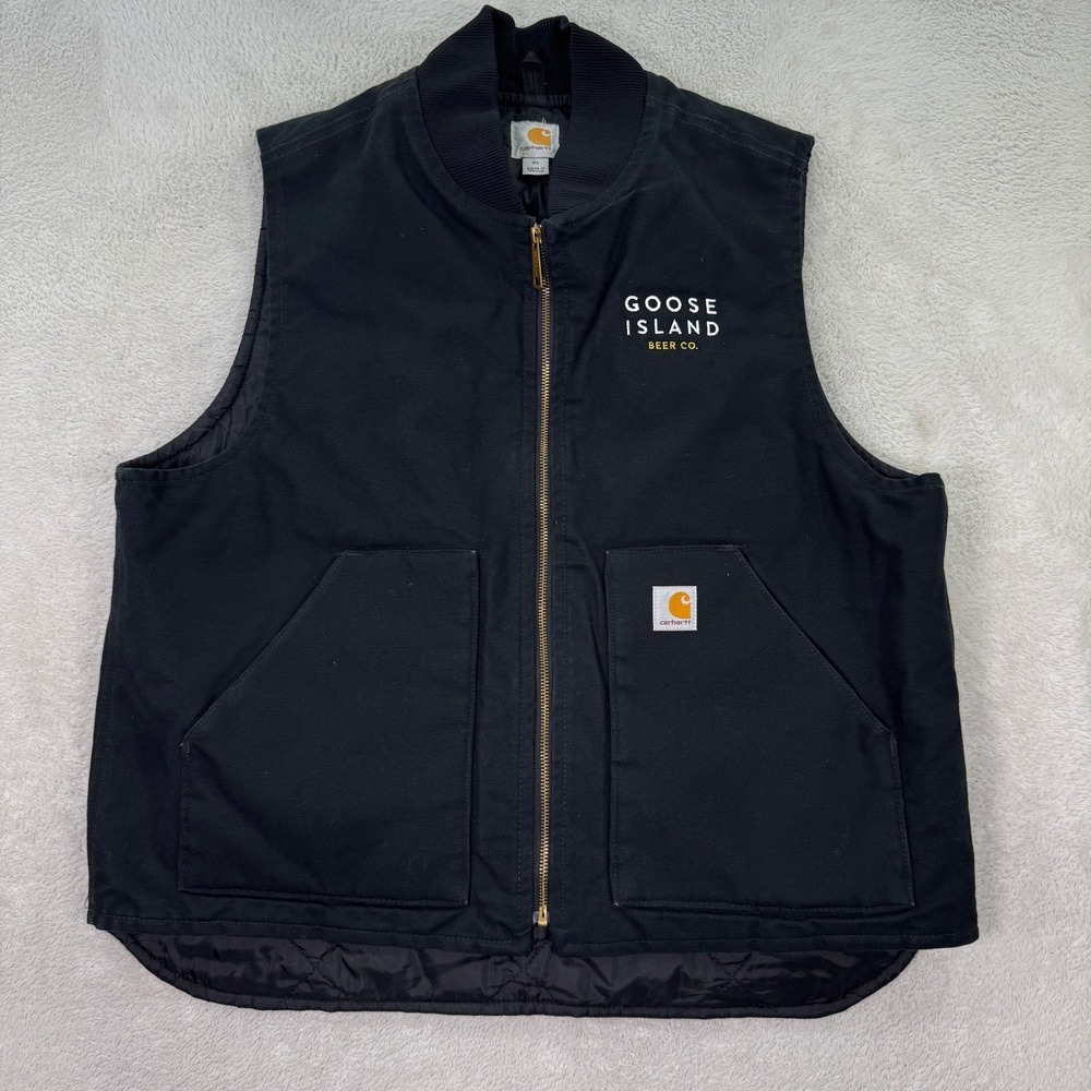 Carhartt V02 Mens XL Black Duck Vest Goose Island Beer Co Embroidered Zip Up
